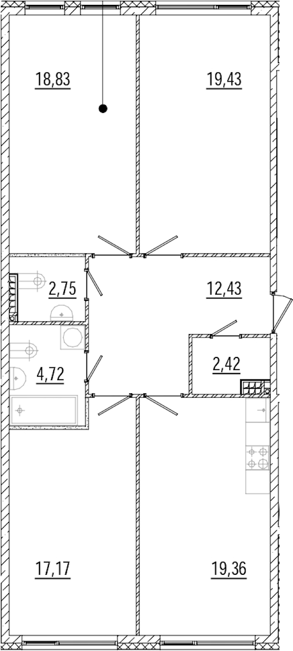 3-комнатная квартира 97.11 м², 5/8 эт., ЖК «Мануфактура James Beck»